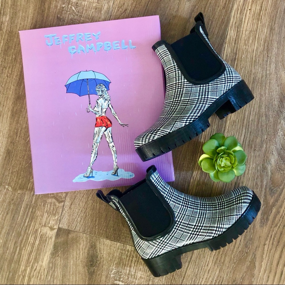 sz6-10 🖤Jeffrey Campbell Plaid Chelsea Rain Boots